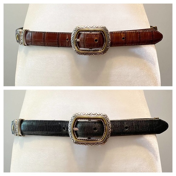 Vintage Accessories - Vintage REVERSIBLE Hinged Brown Black Leather Belt EUC Women’s Size M/L